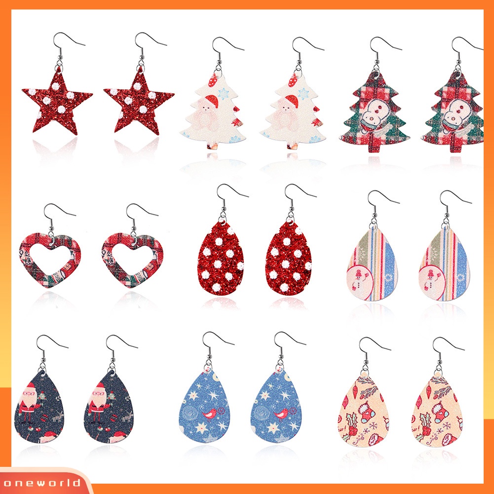 [WONE] Wanita Kulit Imitasi Teardrop Pohon Hati Menjuntai Kait Anting Perhiasan Hadiah Xmas