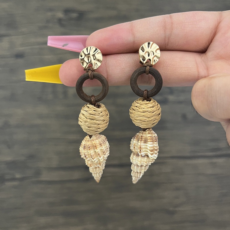 Fancyqube Anting Shell Keong Kepribadian Gaya Pantai Dua Warna Anting Shell Keong Wanita Anting Fashion Korea Untuk Wanita