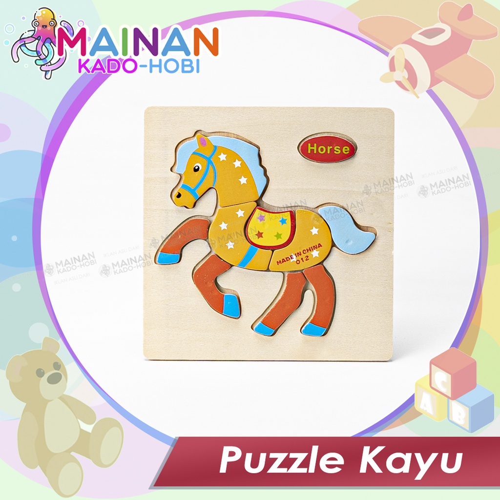 MAINAN EDUKASI ANAK SUSUN WOODEN PUZZLE KAYU KARAKTER HEWAN ANIMAL