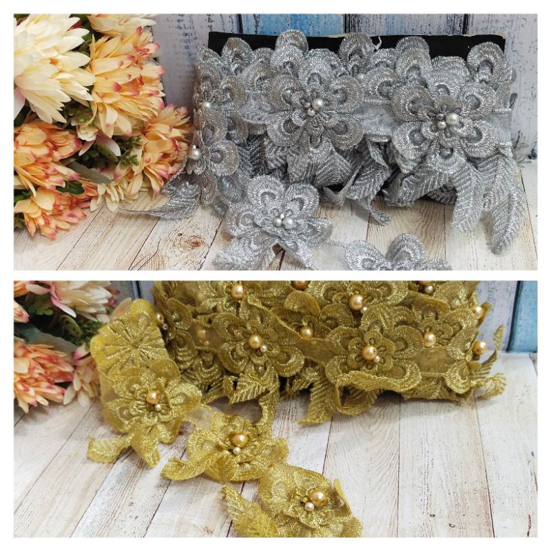 #Renda bunga payet mutiara lusinan