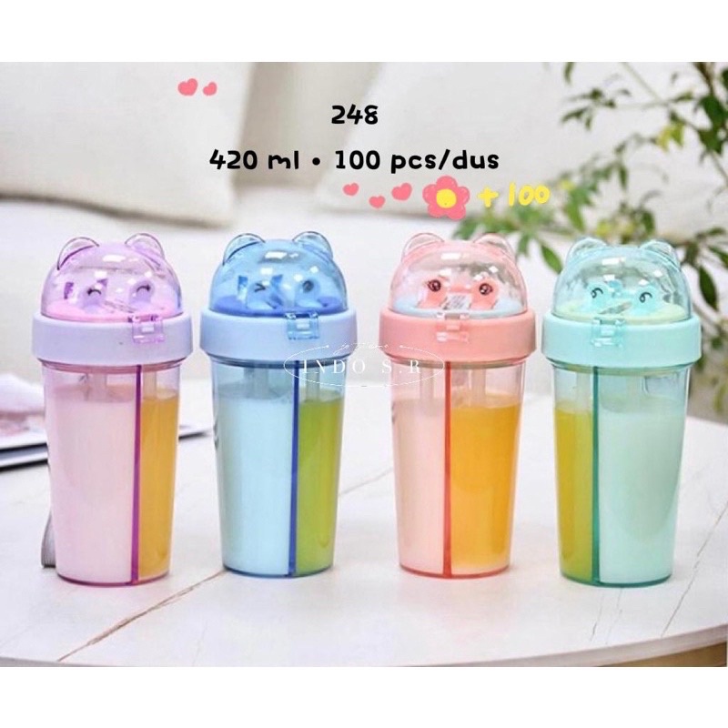 BOTOL MINUM 2 SISI KEPALA BERUANG- Botol minum 420ml Free stiker 2D + tali gantungan BZ 248