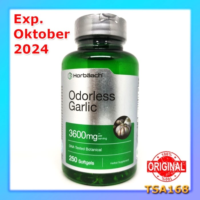 Horbaach Odorless Garlic 3600 mg 250 Softgel NOT 2400 mg Bawang Putih
