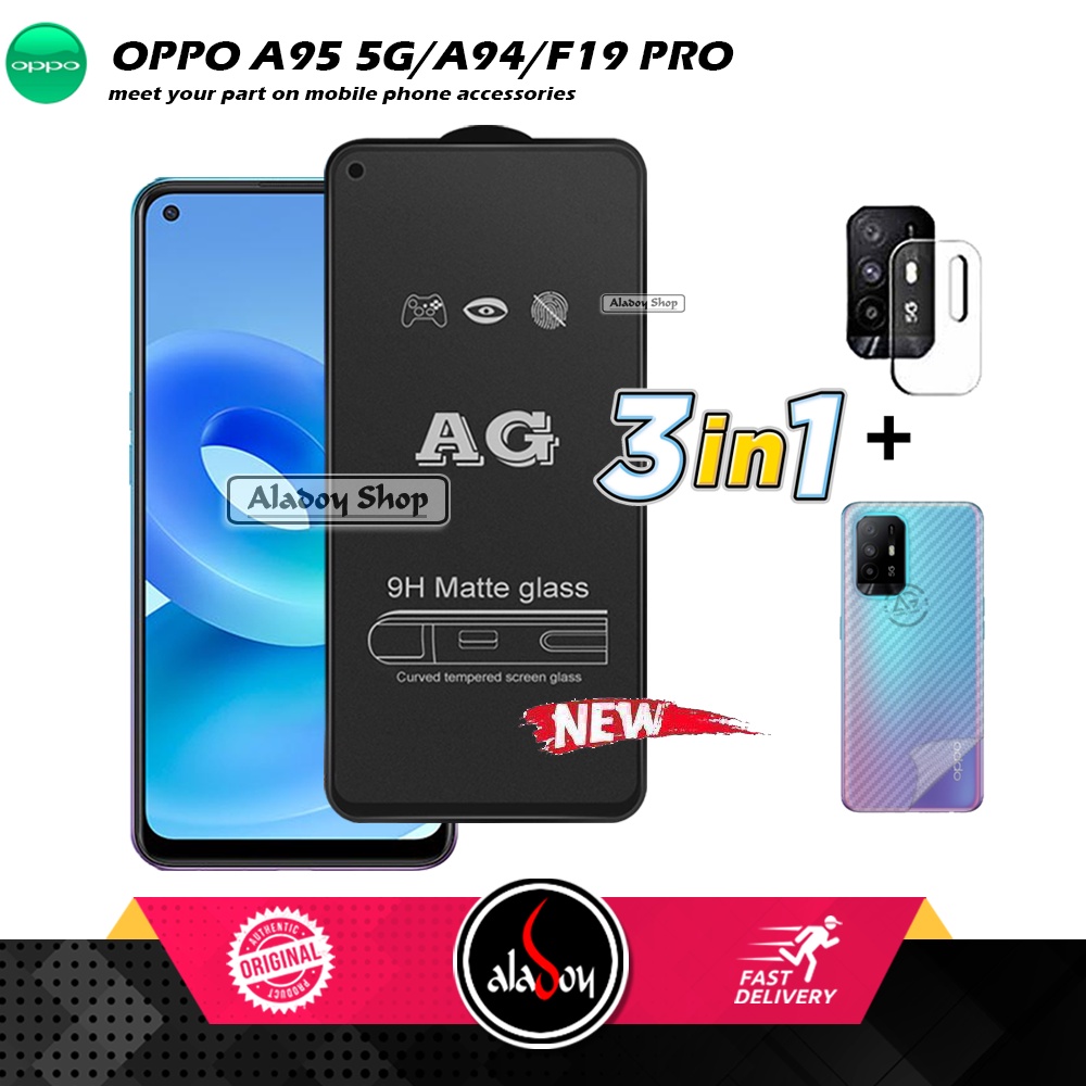 Paket 3IN1 Tempered Glass Layar Matte Anti Glare Oppo A95 5G/A94/F19 Pro Free Tempered Glass Camera dan Skin Carbon