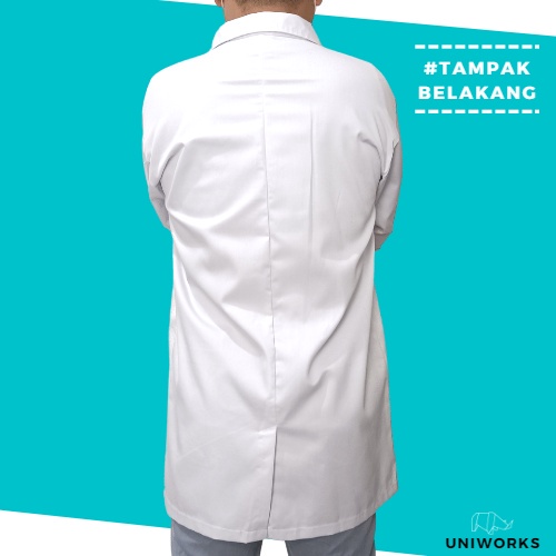 UNIWORKS Jas Lab Medis Bahan Oxford Original dan American Drill Warna Putih 3 Model Lengan