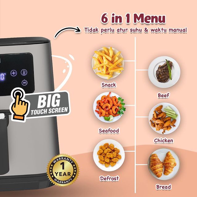 Air Fryer Mito Grande AF10 Kapasitas 6 Liter Garansi Resmi