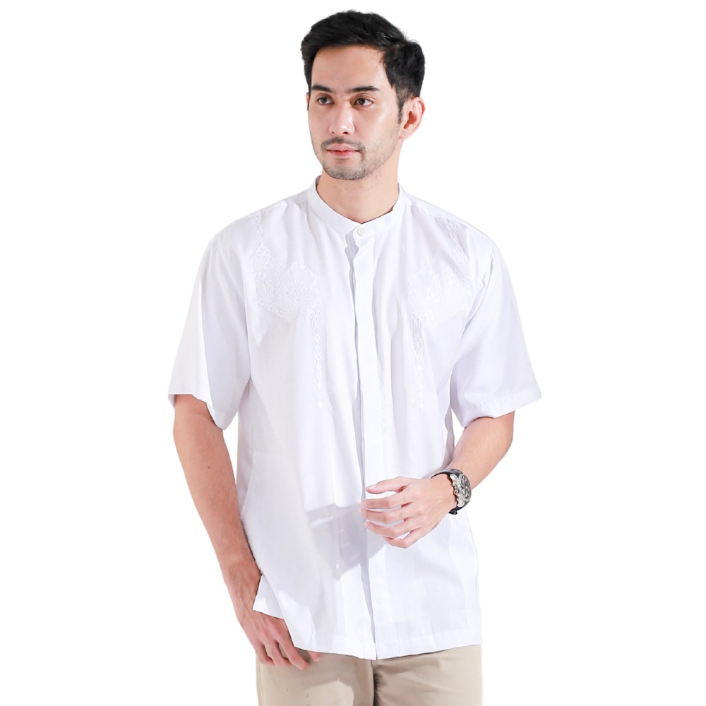 Baju Koko AFFAN Kemko Bordir Dewasa Lengan Pendek by Muslimadani Kemeja Koko Putih  Pria Baju Umroh 