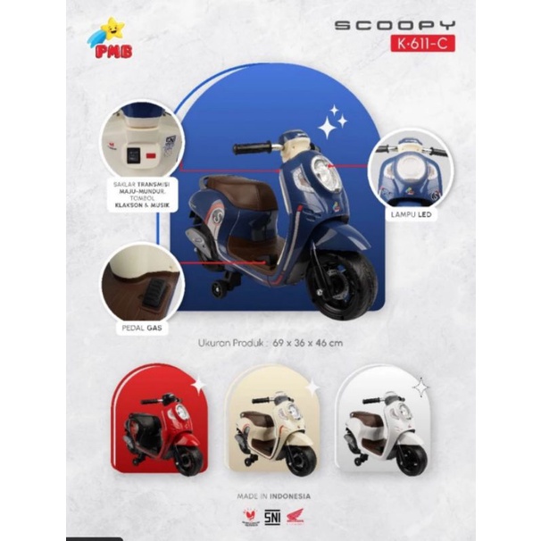 Mainan motor aki anak Scoopy Mini PMB K 611 C