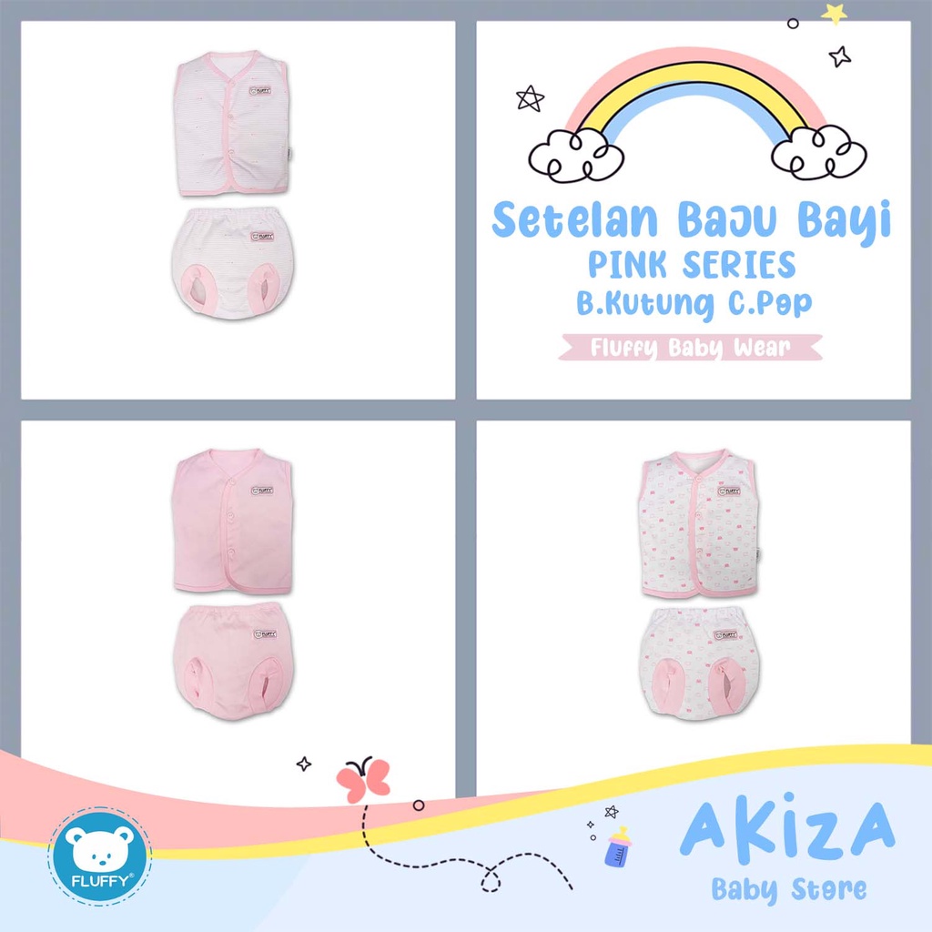 Setelan Baju Bayi FLUFFY Bis Pink Series Size Newborn Baju Bayi Kutung Pendek SNI