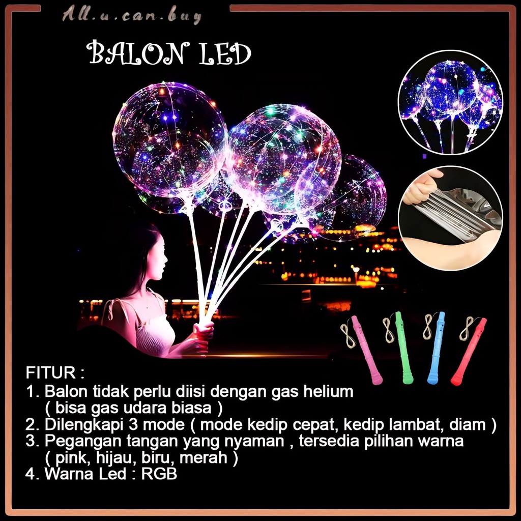 Balon Lampu LED Kawat Rainbow / Balon Gagang Lampu Warna Warni