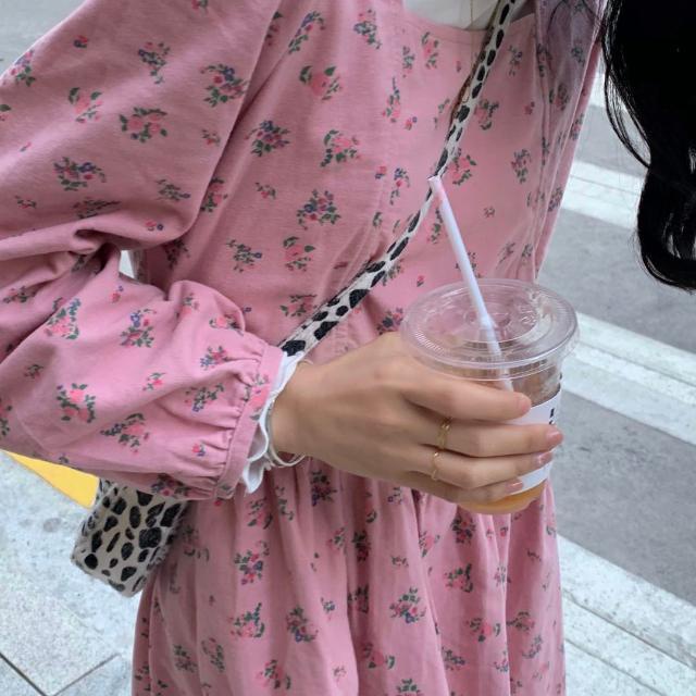Suhao setelan jas dua potong wanita gaya Korea chic trendi kerah persegi retro lembut tali bunga musim gugur dan musim dingin semua pertandingan gaun lengan panjang