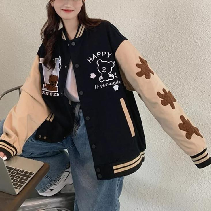 Langsung Atc Vallina Happy Vencede V Varsity Baseball Premium Jacket Remaja Wanita Oversized Korean 