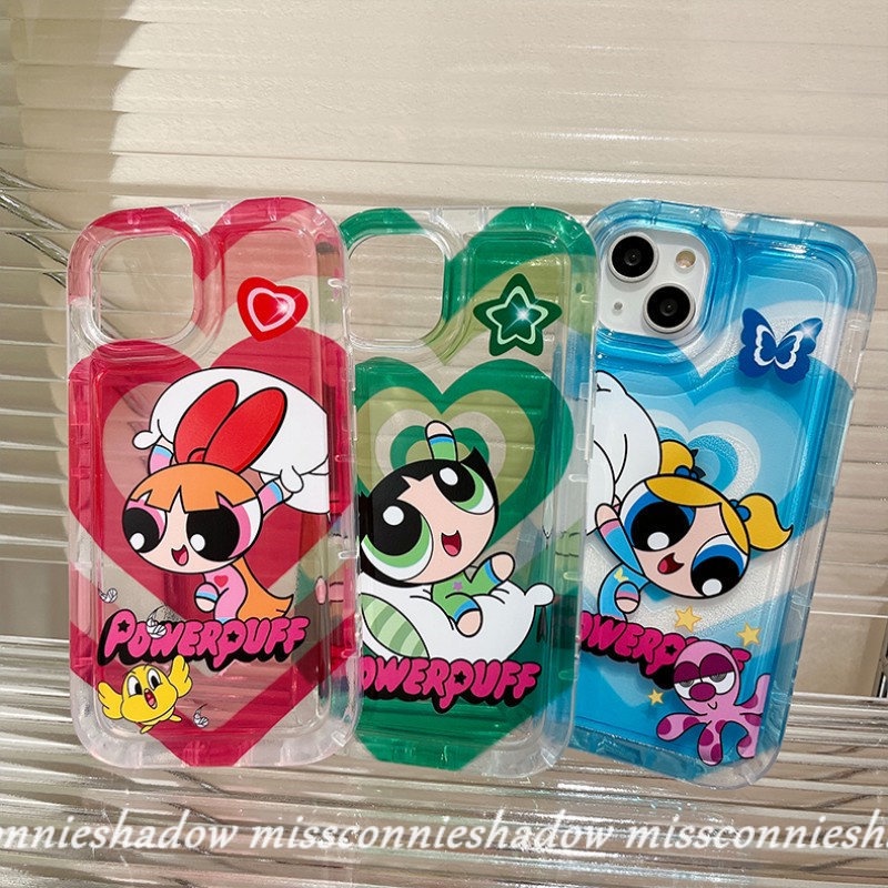 IPHONE Shockproof Airbag Case Kompatibel Untuk Iphone7 8 6 6S Plus 11 14 13 12 Pro MAX XR X XS MAX Kartun Lucu The Powerpuff Gadis Sweet Love Heart Clear Soft TPU Back Cover