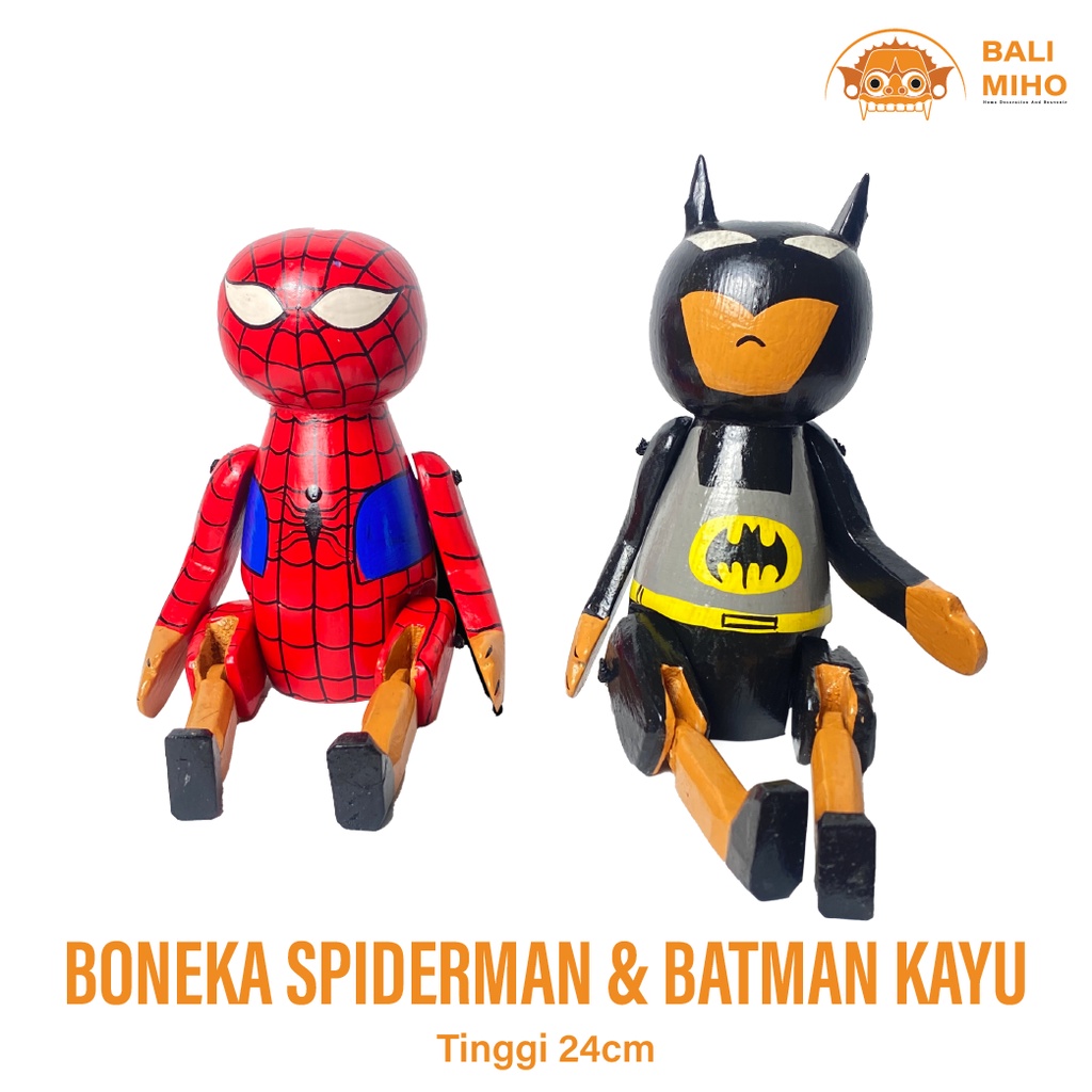 Boneka Spiderman kayu - Boneka Batman Kayu - Boneka Kayu - Boneka Superhero - Mainan Anak - Pajangan