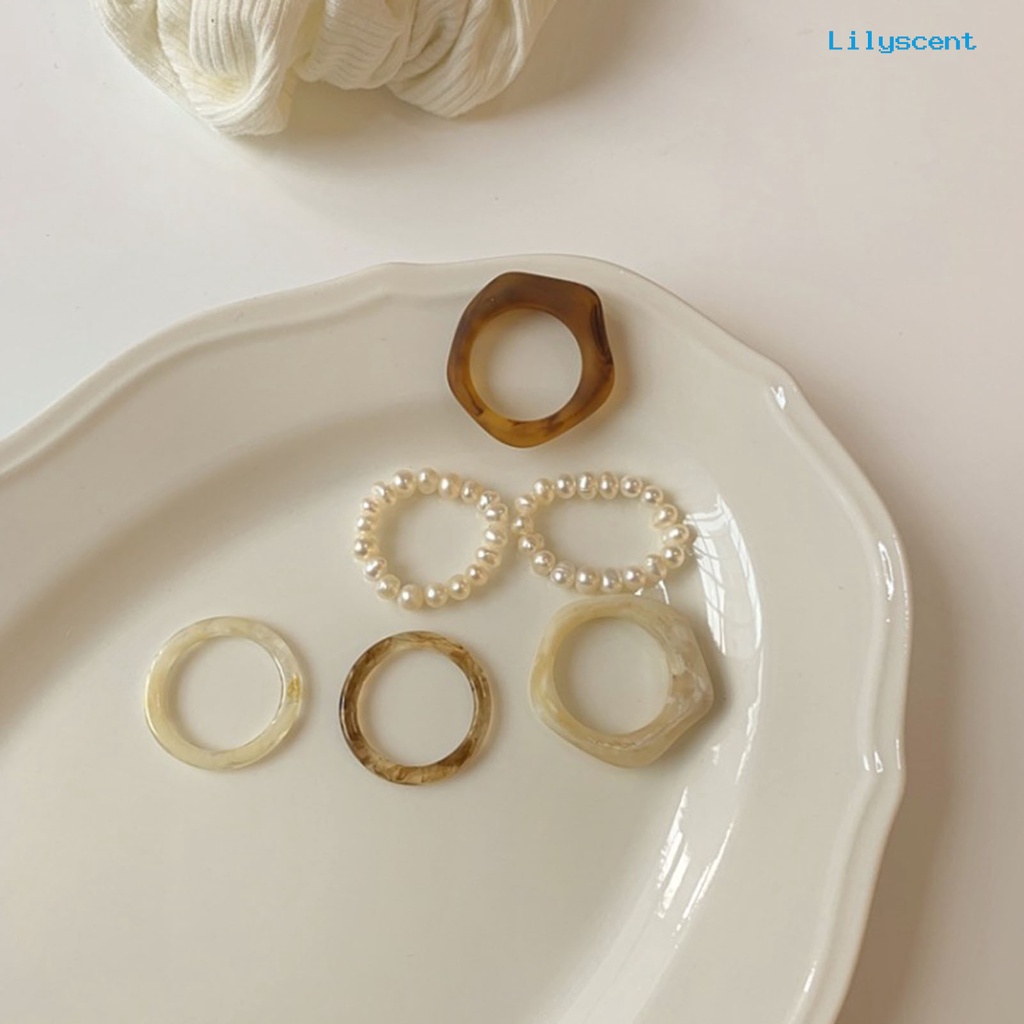 [LS]3Pcs /Set Cincin Jari Gaya Yang Berbeda Semua Pertandingan Sederhana Ramah Kulit Transparan Mutiara Imitasi Wanita Rings Untuk Pacaran