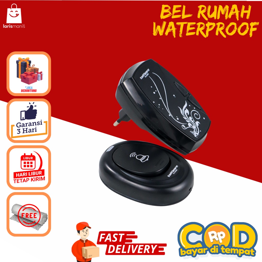 TAFFWARE BEL PINTU WIRELESS DOORBELL WATERPROOF BELL LED RUMAH PAGAR