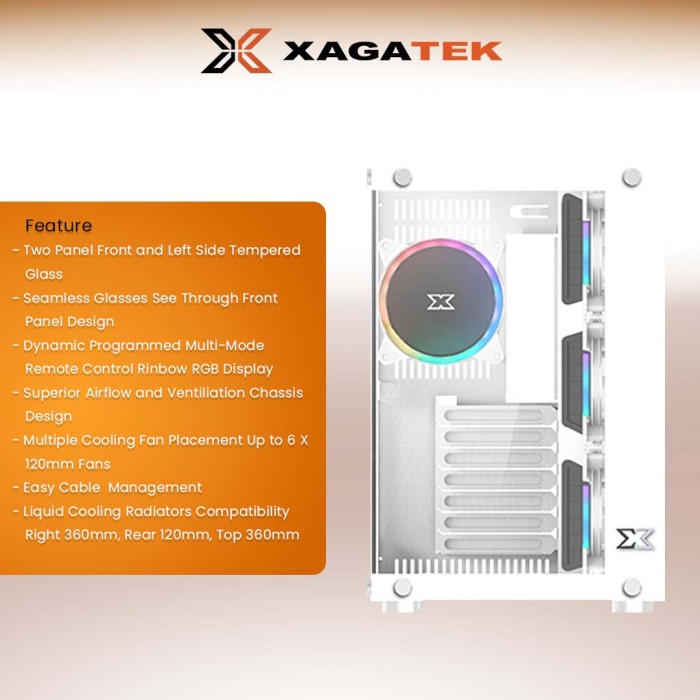 CASING XAGATEK AQUARIUS PLUS WHITE - FREE 7 FAN RGB