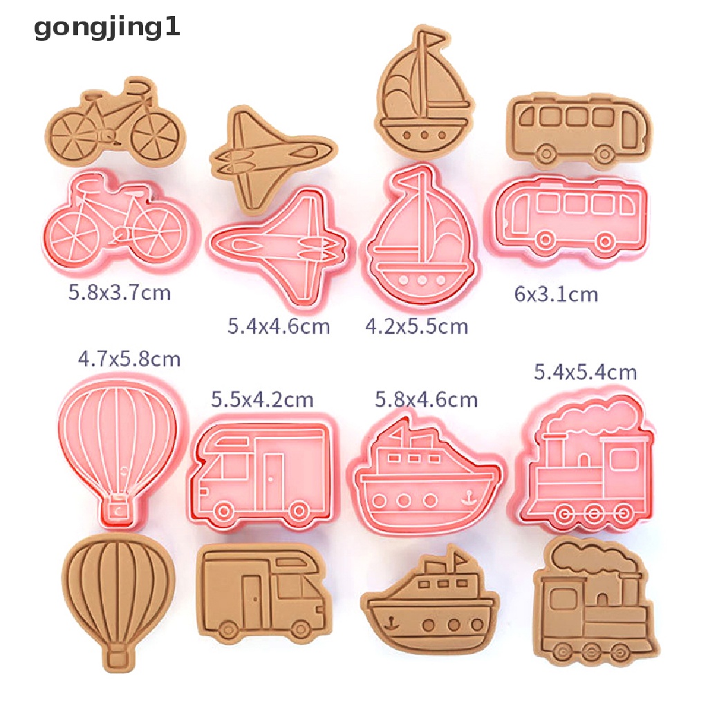 Ggg 8Pcs /set Kendaraan Teknik Mobil 3D Kartun Cookie Cetakan Biskuit Cutter Stamps DIY Fondant Plunger Kue Alat Dapur Baking Pastry Bakeware Baking Tool ID