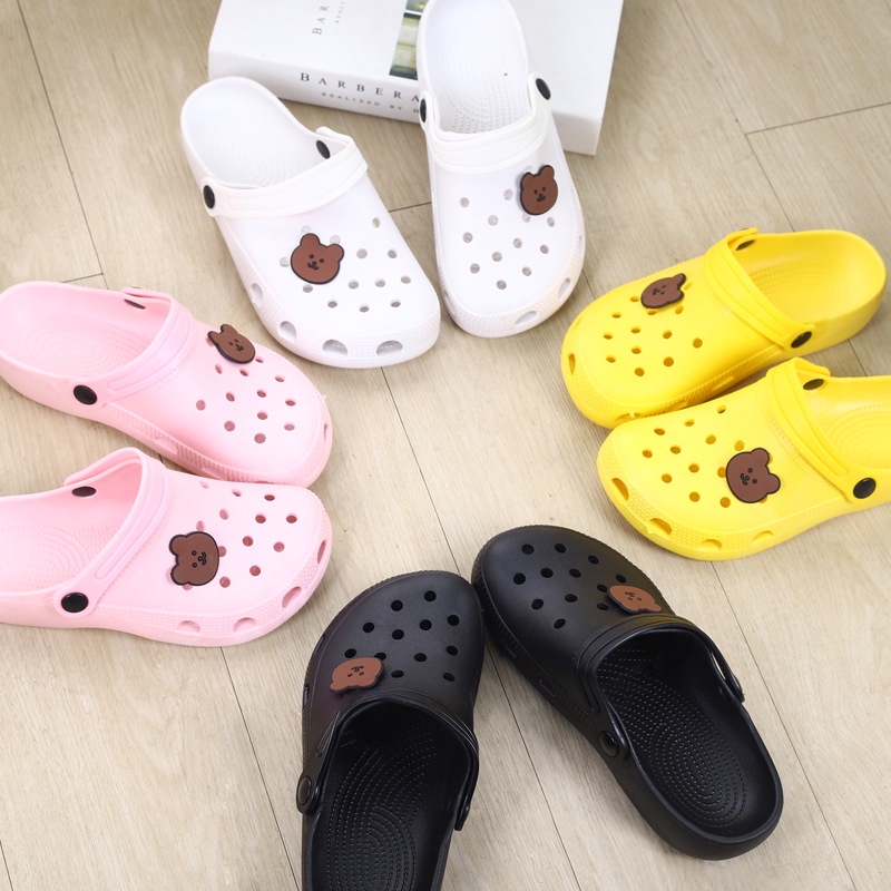 Sandal Slip On Wanita Motif Bear Simple EF37 Bahan Karet Empuk Elastis ACC