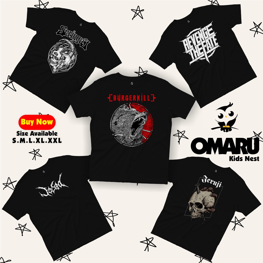 OMARU Baju Kaos Band Lokal Anak 0-9 Thn Burgerkill Seringai Jeruji Jasad Bahan Cotton Combed 30s