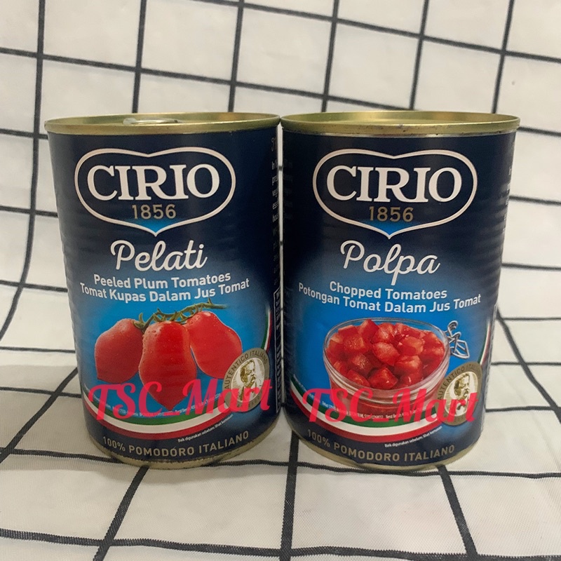 

Cirio Whole Peeled Tomatoes 400gr / Cirio Whole / Peeled / Tomatoes / 400gr / Pelati / Polpa / Saus / Tomat / import / kupas / dalam / jus / potongan / kaleng / can