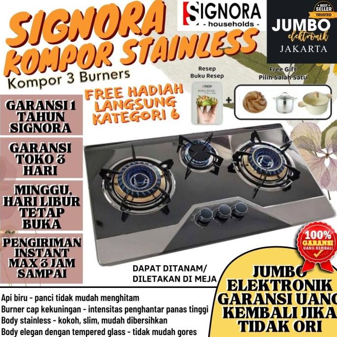 Signora Kompor Gas Tanam 3 Tungku Burner New Grande Stainless Signora