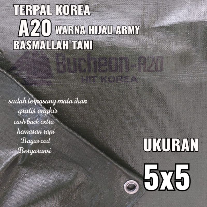 Terpal KOREA A20 Warna Hijau Army ukuran 5x5 meter merk TRECK