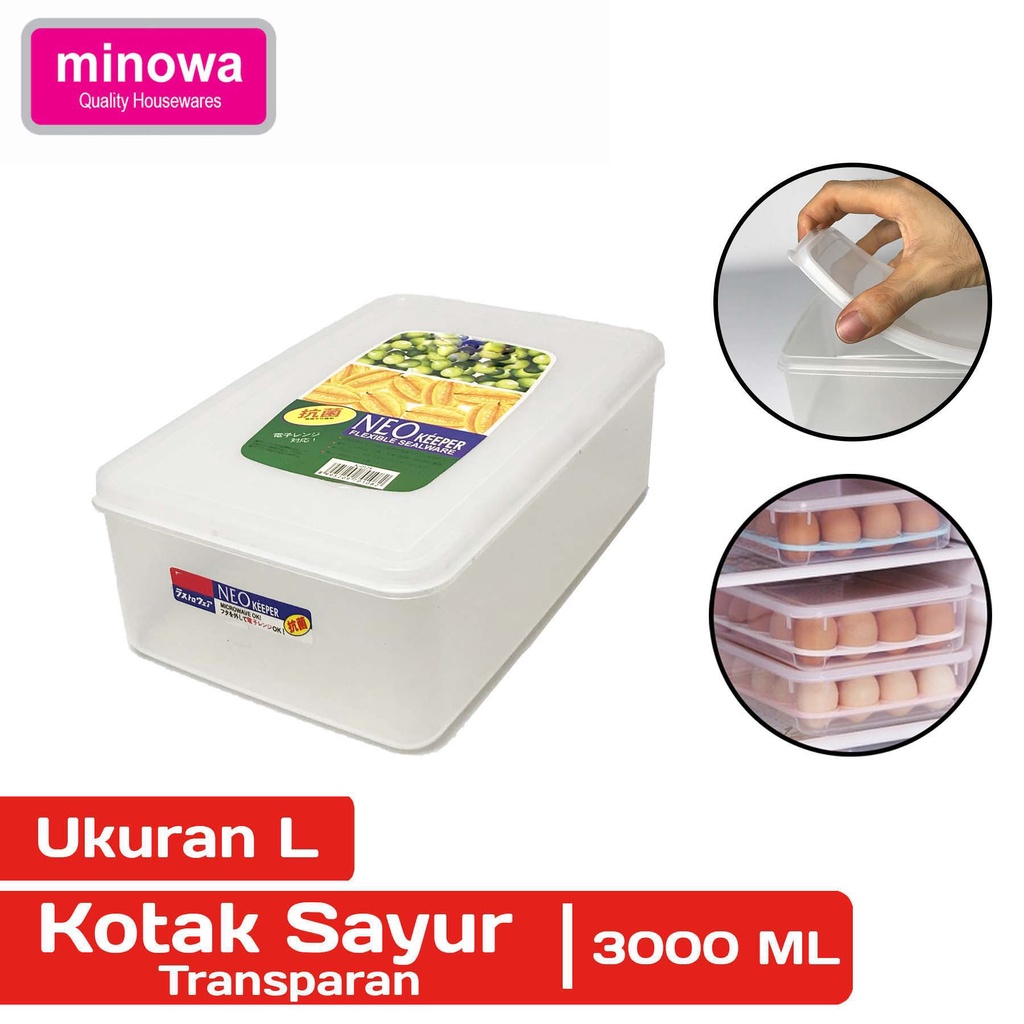 Jual Minowa Kotak Transparan Plastik 3000 Ml Kotak Sayur Serbaguna Penyimpanan Kulkas Organizer 3781