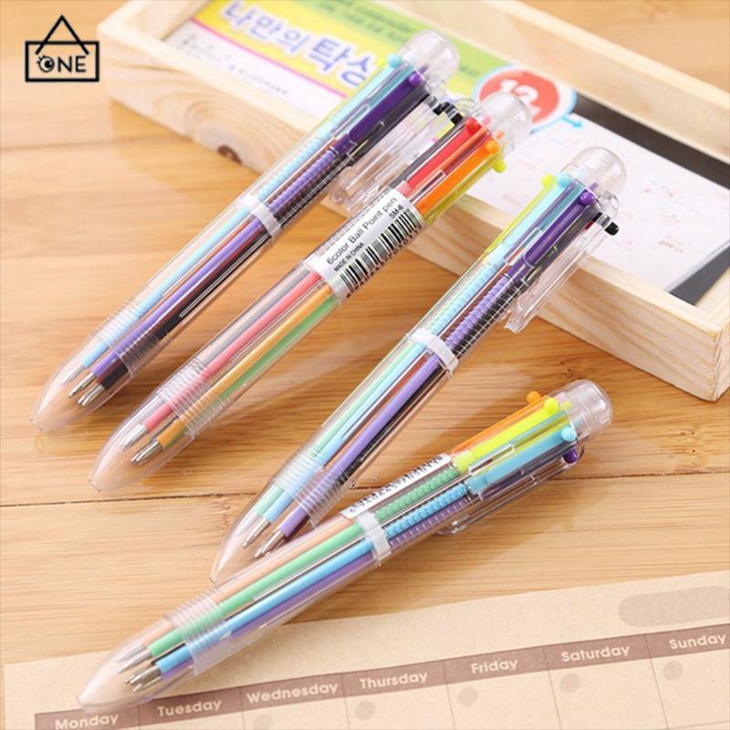 COD❤️Bolpen 6-in-1 0.5MM Multi Warna Untuk Stationery Anak Sekolah Kantor bolpen-A.one