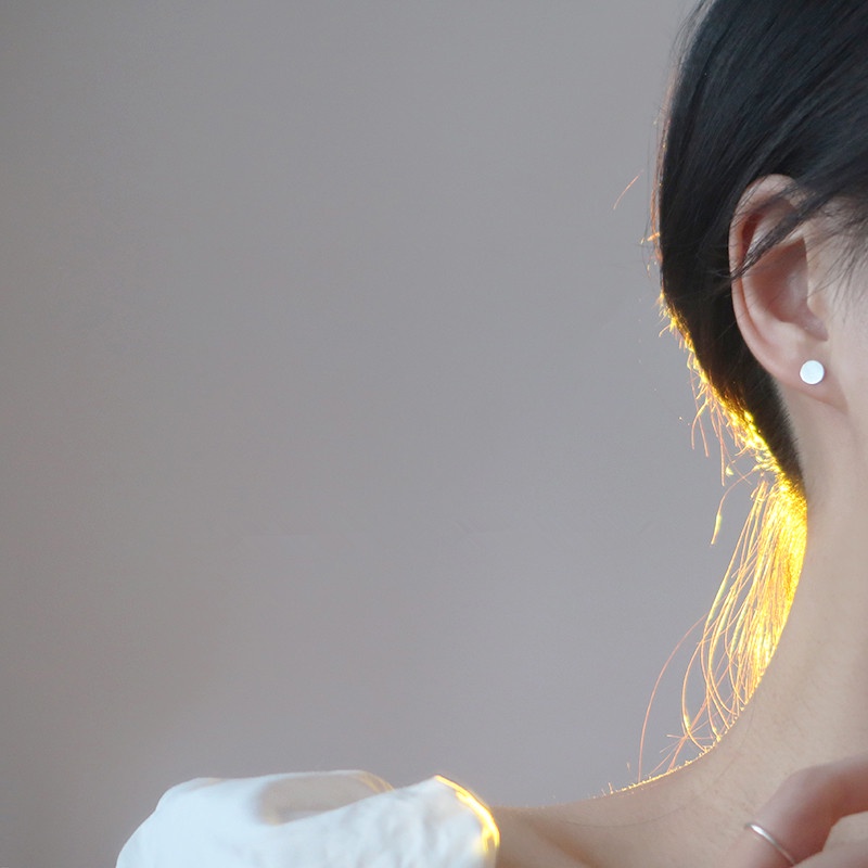 Papaozhu Hypoallergenic s925 Perak Putaran Stud Anting Untuk Wanita Pria Sederhana Fashion Geometris Anting-Anting Pakaian Harian Telinga Perhiasan