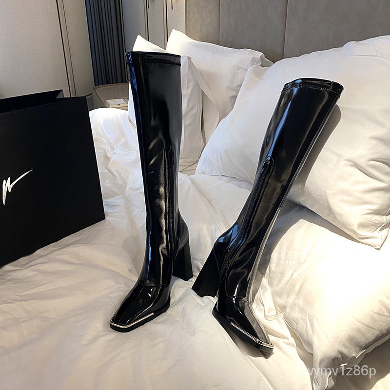 Kendall Jenner Women's High Heels High Boots Knight Boots patent leather