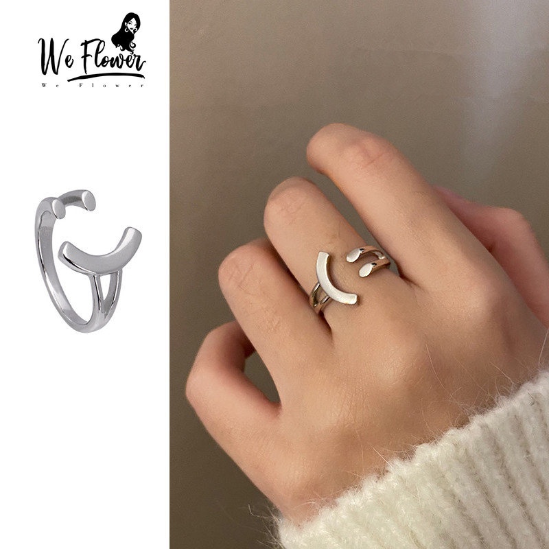 We Flower Chic Baja Titanium Wajah Senyum Cincin Untuk Wanita Pria Korea Fashion Jari Manset Rings Teman Kekasih Perhiasan Hadiah