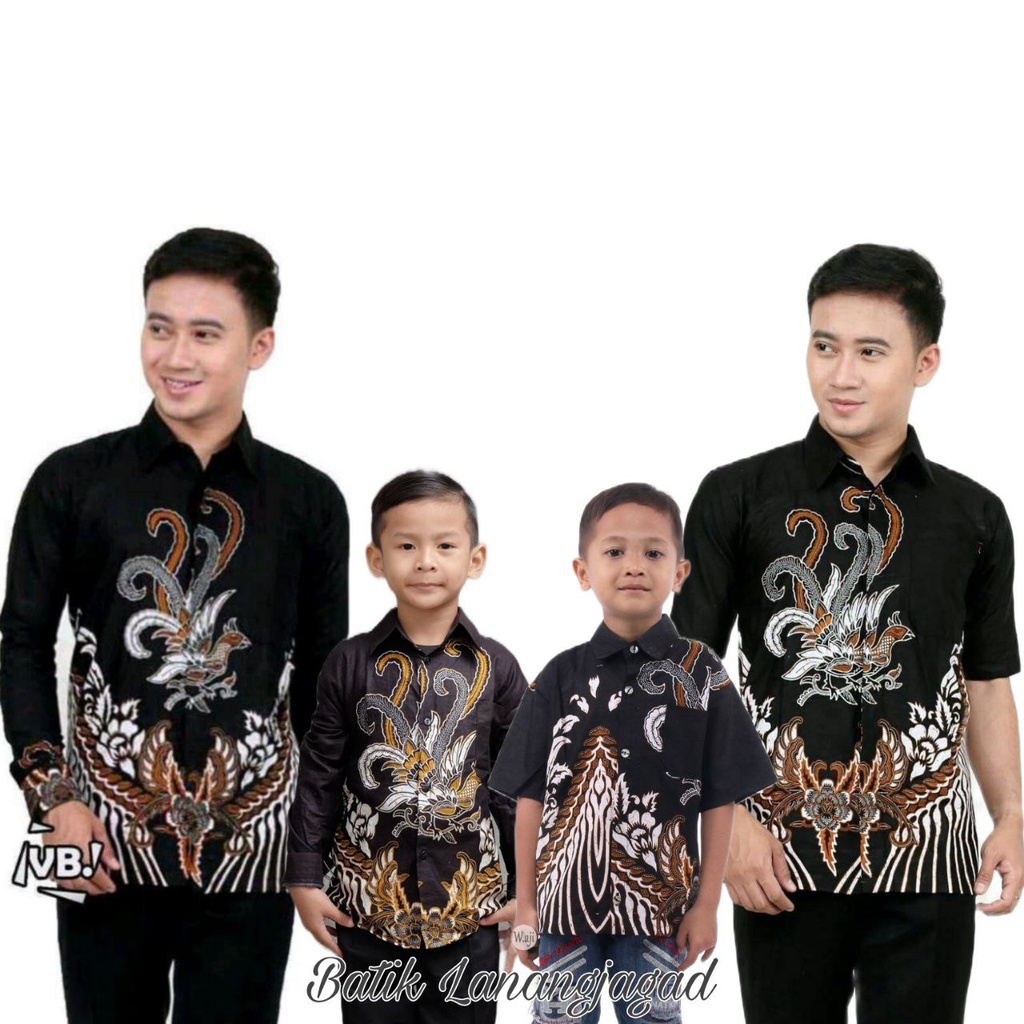 Batik Pria Couple Batik Ayah dan Anak Laki Laki Kemeja Batik Anak Cowok Motif Ayam Warna Hitam