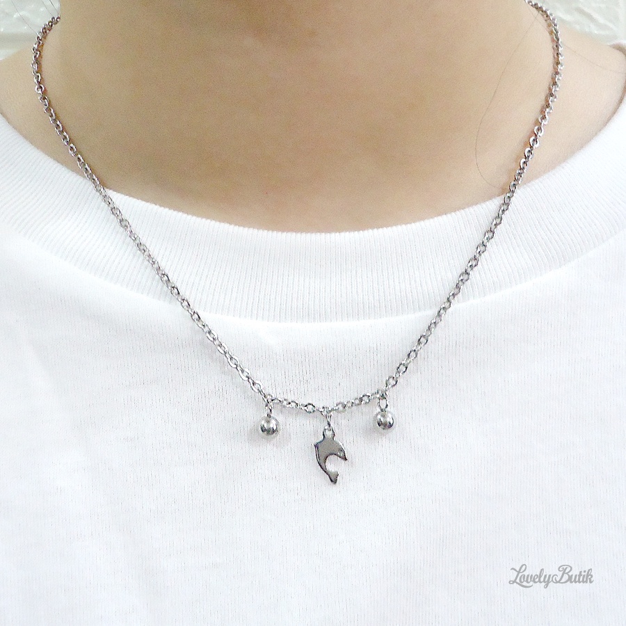 Kalung Anak Perempuan Titanium Anti karat Kalung Nori Titanium Anak Anti Luntur Model Koye Silver Dolphin Dolpin - Lovelybutik