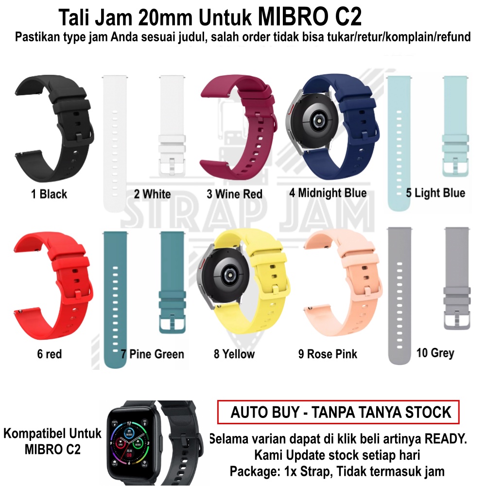 PWK Tali Jam Tangan Mibro C2 - Strap 20mm Silikon Rubber Lentur Nyaman