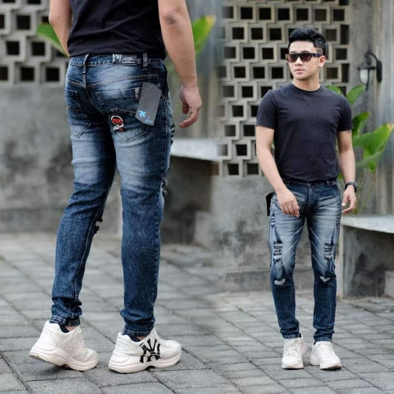 Celana Jeans Pria Panjang Skinny Slimfit Celana Jeans Sobek Original Denim Dewasa Premium Karet Melar Promo Awal Tahun 2023