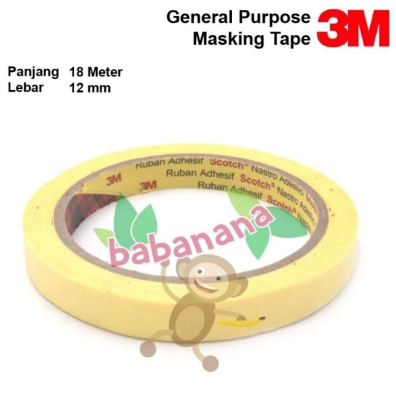 3M General Purpose Masking Tape 12mm x 18 Meter lakban kertas