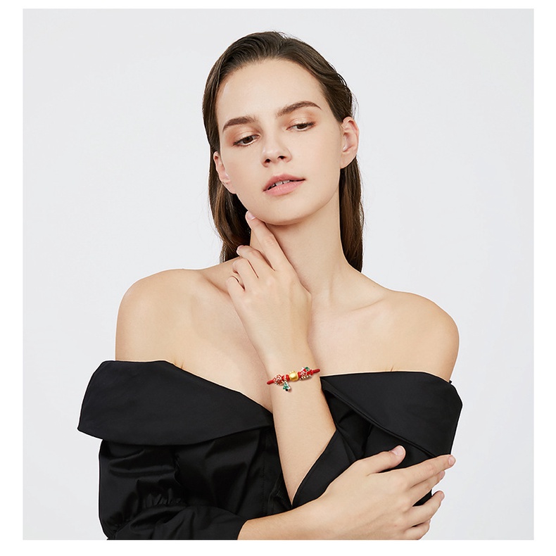 Goldkingdom Perhiasan Fashion Emas Asli Kadar 375Bangkok Aksesoris Ready Stock Berlapis Emas Gelang Apel Natal Hawa 3D Pohon Natal Sleigh Transfer Hadiah Manik-Manik