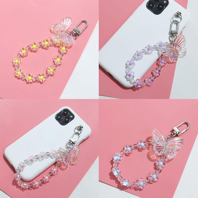 Transparan Kupu-Kupu Bunga Kecil Liontin Ponsel Lanyard DIY Perhiasan Gantungan Kunci Pesona Tas Aksesoris