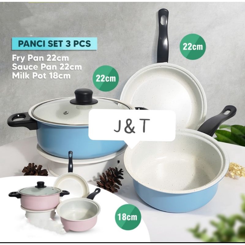 panci set 3 pcs/ Fry Pan/Sauce Pan/Milk Pot