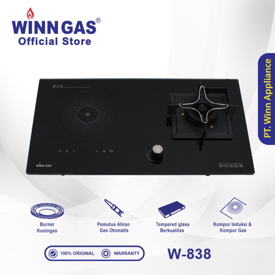 Winn Gas Kompor Tanam W838 Hybrid Kompor Gas / Kompor Induksi / Kompor Gas Tanam 2 IN 1