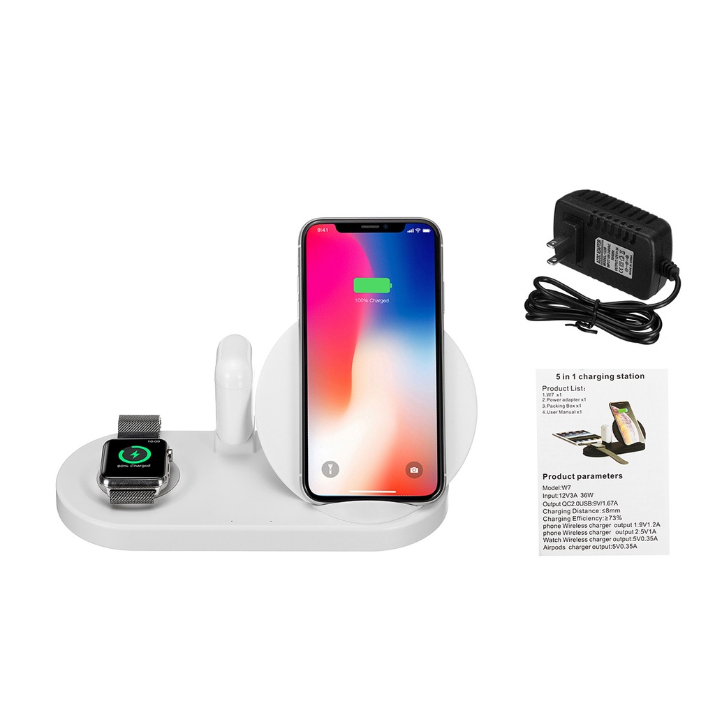 Wireless Charger DOCKING 5in1 IPHONE ANDROID FAST CHARGING Tanpa Kabel MULTIFUNGSI