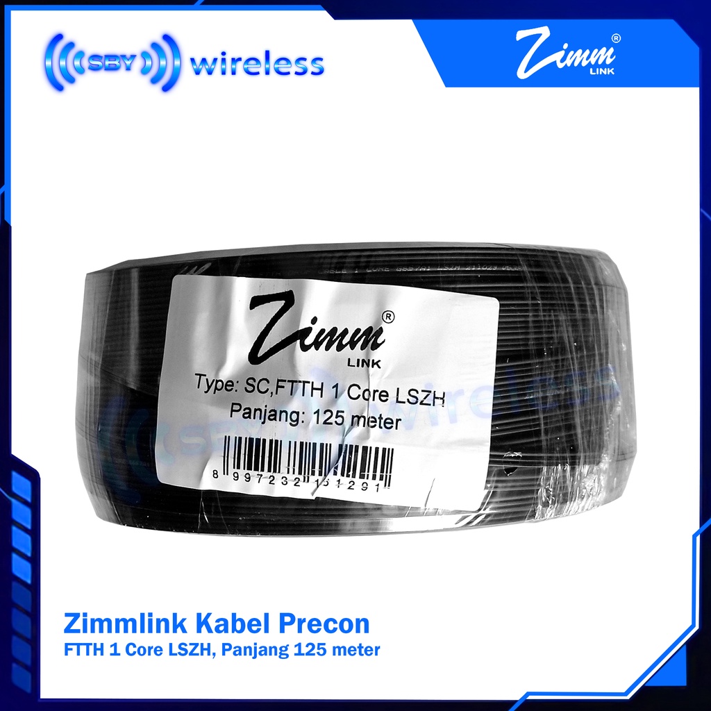 ZIMMLink , Kabel FO Precon 125 meter Dropcore 1 Core 3seling kawat  Fiber Optik FTTH CATV