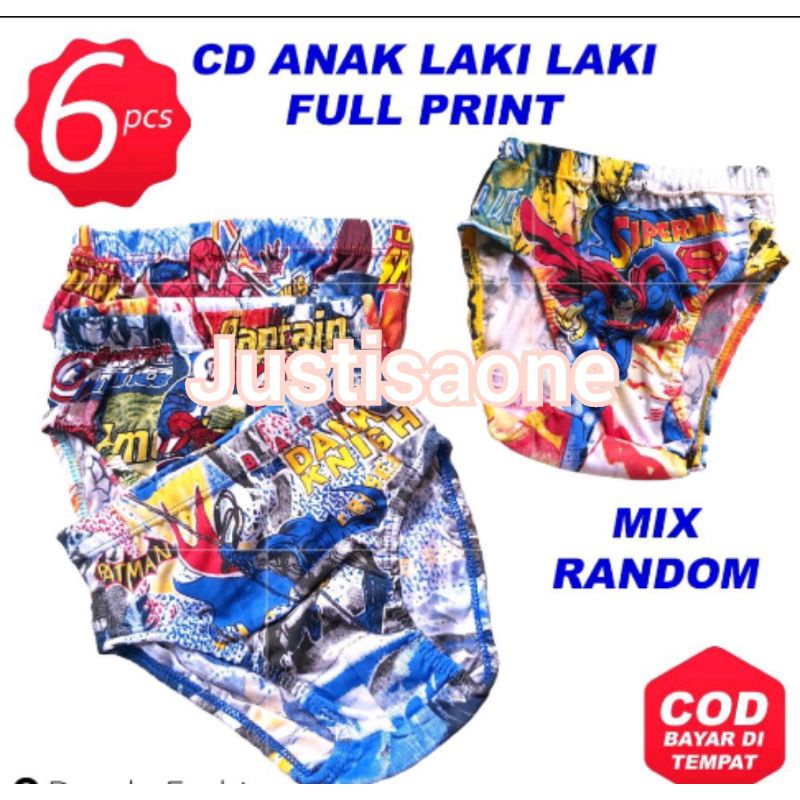 6 Pcs CD Anak Laki Laki Fullprint | celana dalam anak anak | kids underwear