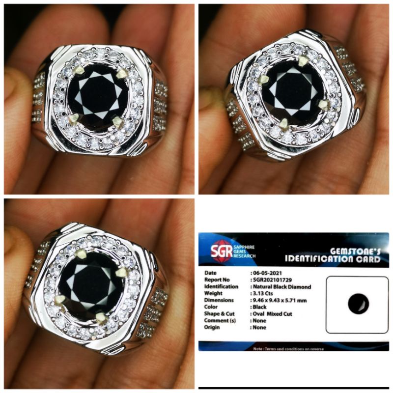 Cincin Batu Permata Black diamond lengkap dengan memo SGR