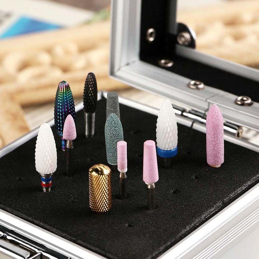 AUGUSTINA Agustina Kotak Penyimpanan Kepala Gerinda Kuku Aluminium Wadah Penyimpanan Salon Kuku Manikur Aksesoris Rak Display Kuku Nail Polishing Head Stand