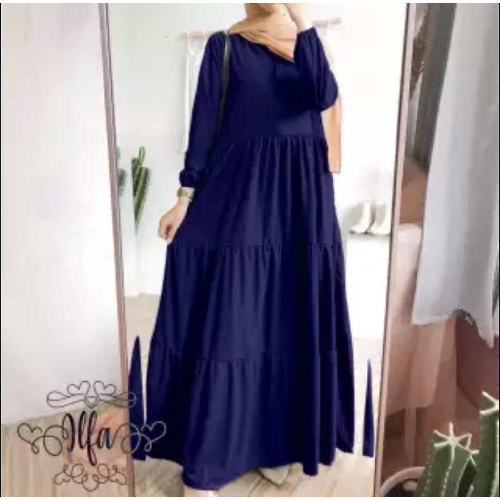 Gamis Rempel Susun Bahan Crinkle Airflow / Busana Muslimah Terbaru / Gamis Wanita Terbaru / Pakaian wanita Terlaris-Navy
