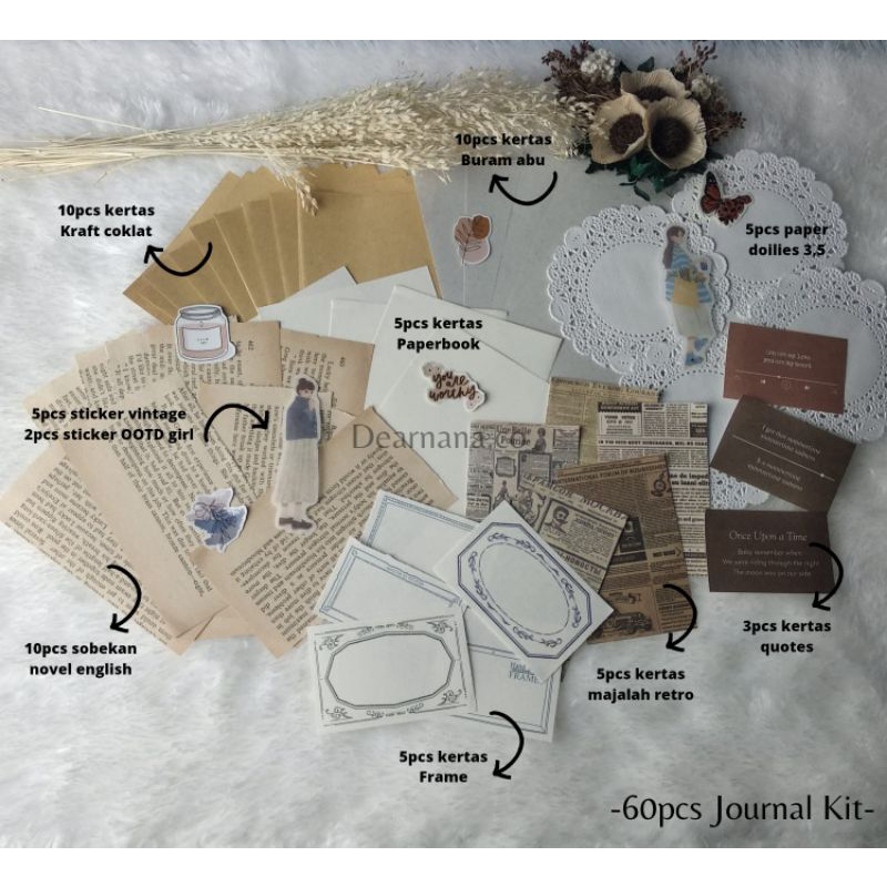 

60pcs Journal Kit Series vintage journaling bujo untuk scrapbook