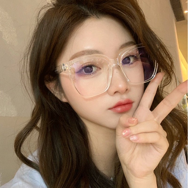 We Flower Ins Trendy Besar Transparan Bingkai Persegi Kacamata Untuk Wanita Perempuan Korea Kacamata Lensa Bening Outdoor Fashion Eyewear OOTD Ornaments