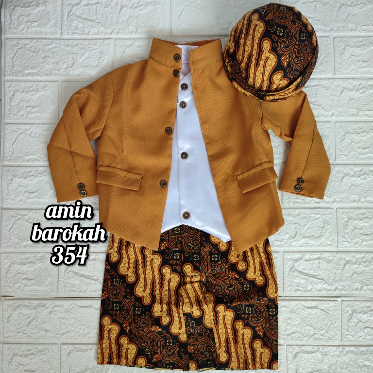 COD...!!!! Setelan Baju Beskap Hewes Anak + Bawahan Batik Coklat + Blangkon Solo / Baju Bayi Adat Jawa - Tersedia Ukuran Dari Bayi Sampai SD