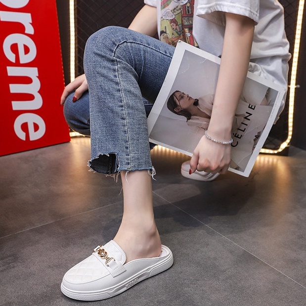 Sepatu Sandal Slop Flat Wanita Model Slip On Fashion Style Kasual Nyaman Lentur Empuk PVC Satu7an SPT-39